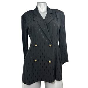 Vtg Betsy’s Things Double Breasted Blazer Black Jacket Women's 7/8 90s Glam Chic